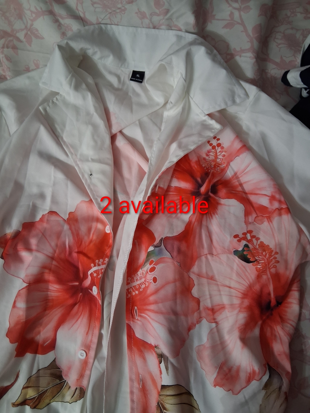 White Men's Button-Up Shirt with Red Floral Print